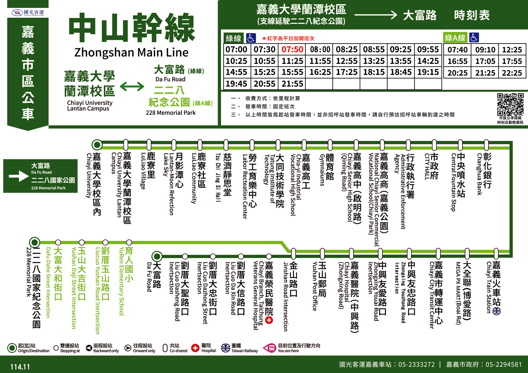 中山幹線(綠線)路線圖