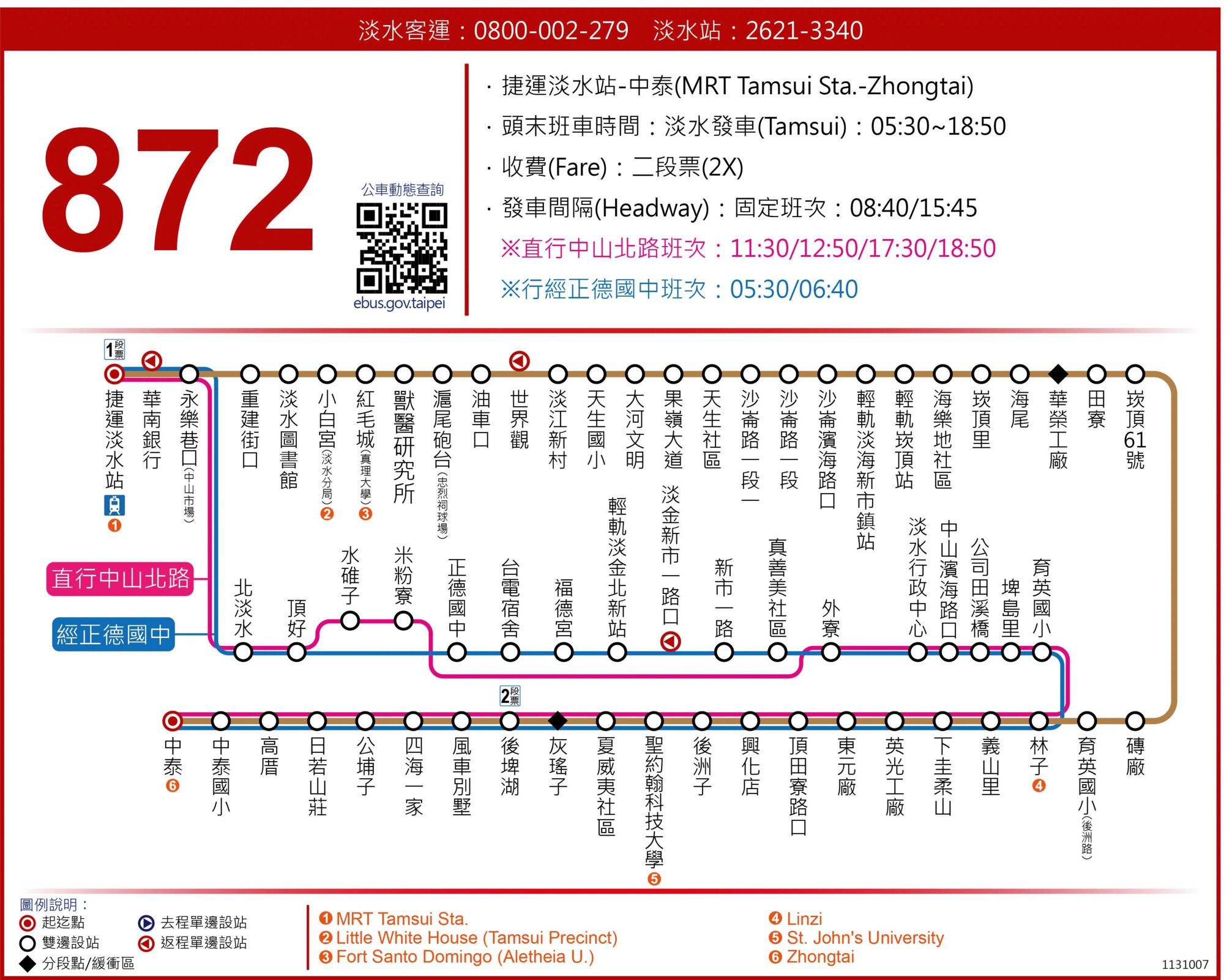 872經正德國中、直行中山北路路線圖