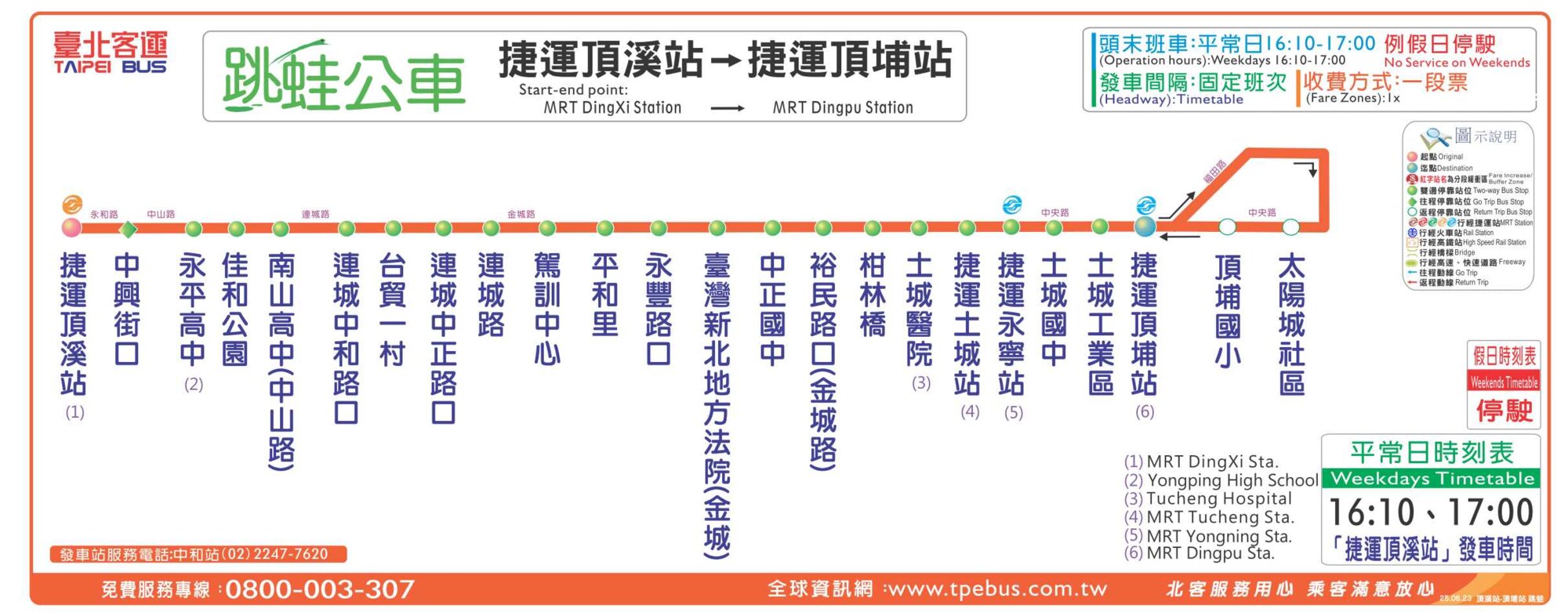 捷運頂溪站-捷運頂埔站路線圖