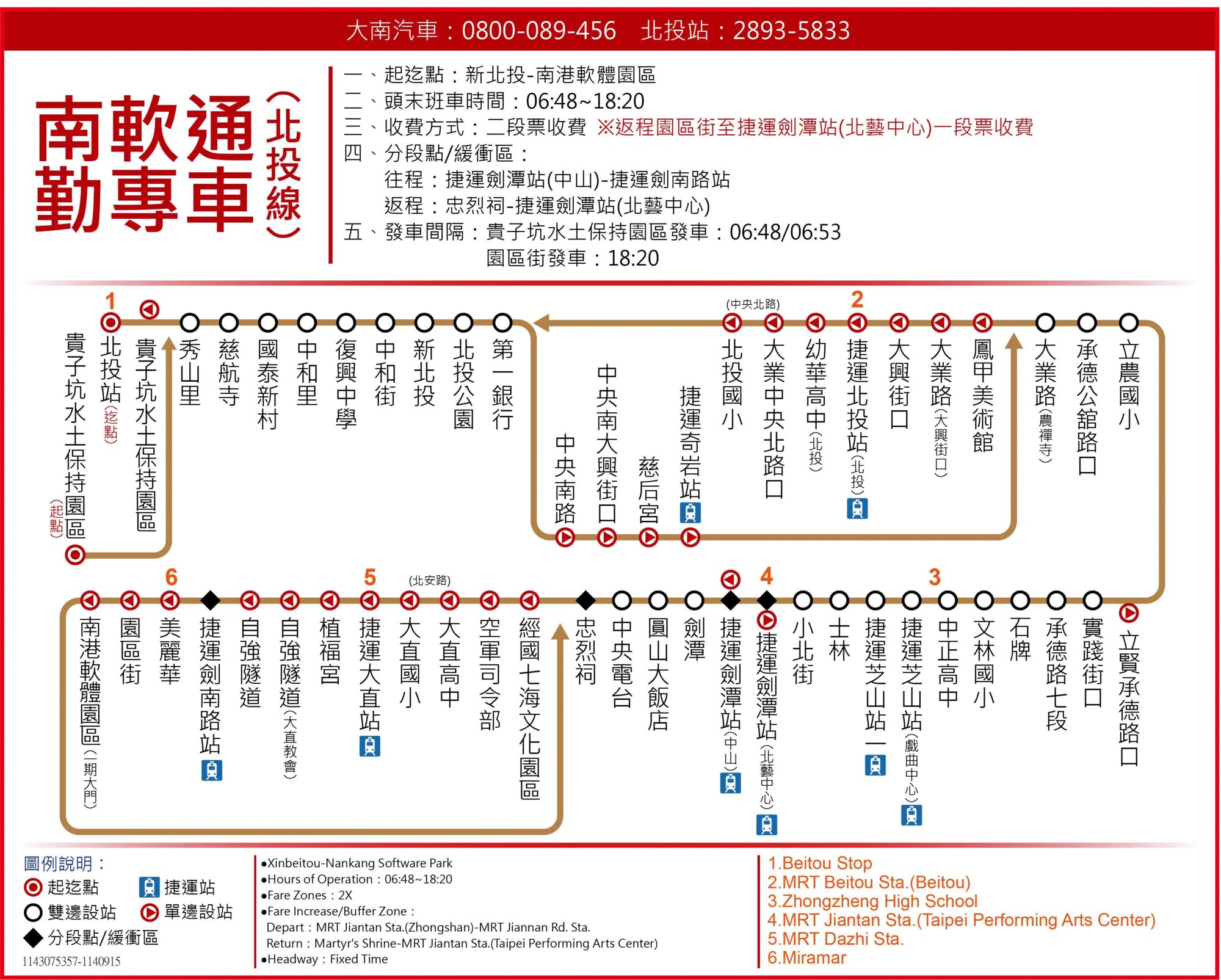 南軟通勤專車北投線路線圖