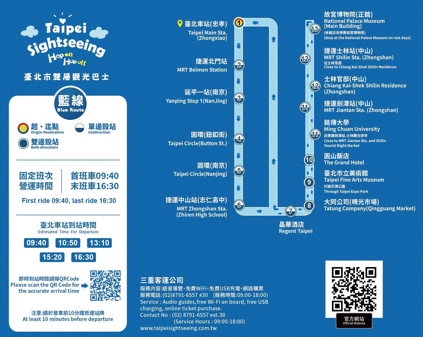 臺北觀光巴士藍線路線圖